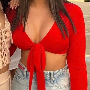 Princess Polly Anaya Red Long Sleeve Wrap Top - Size 0